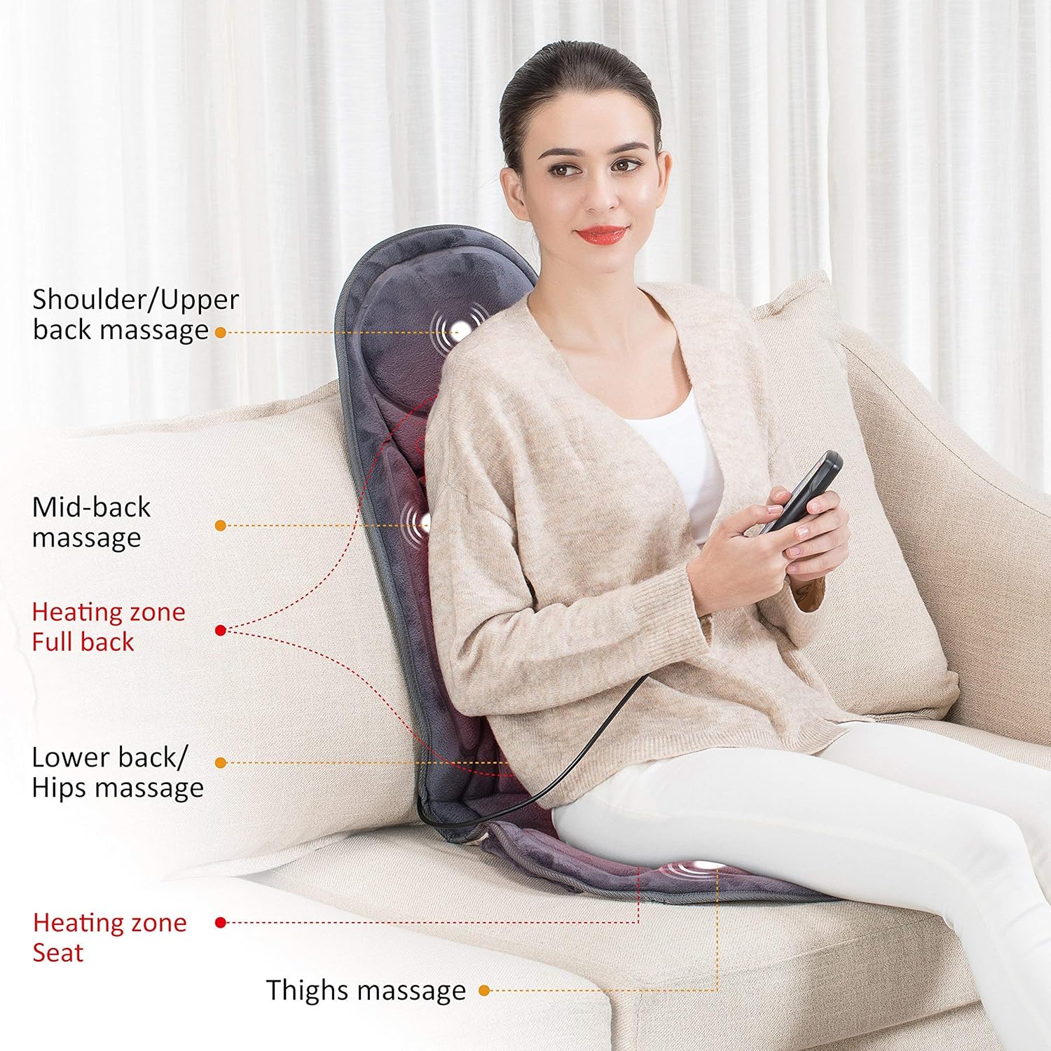 Snailax Shiatsu Back Massager for Chair Massage Seat Cushion Bundle- Rolling Kneading Massage Seat Cushion with Heat, Massage Chair Pad, Electric Body Massager for Back Pain Relief