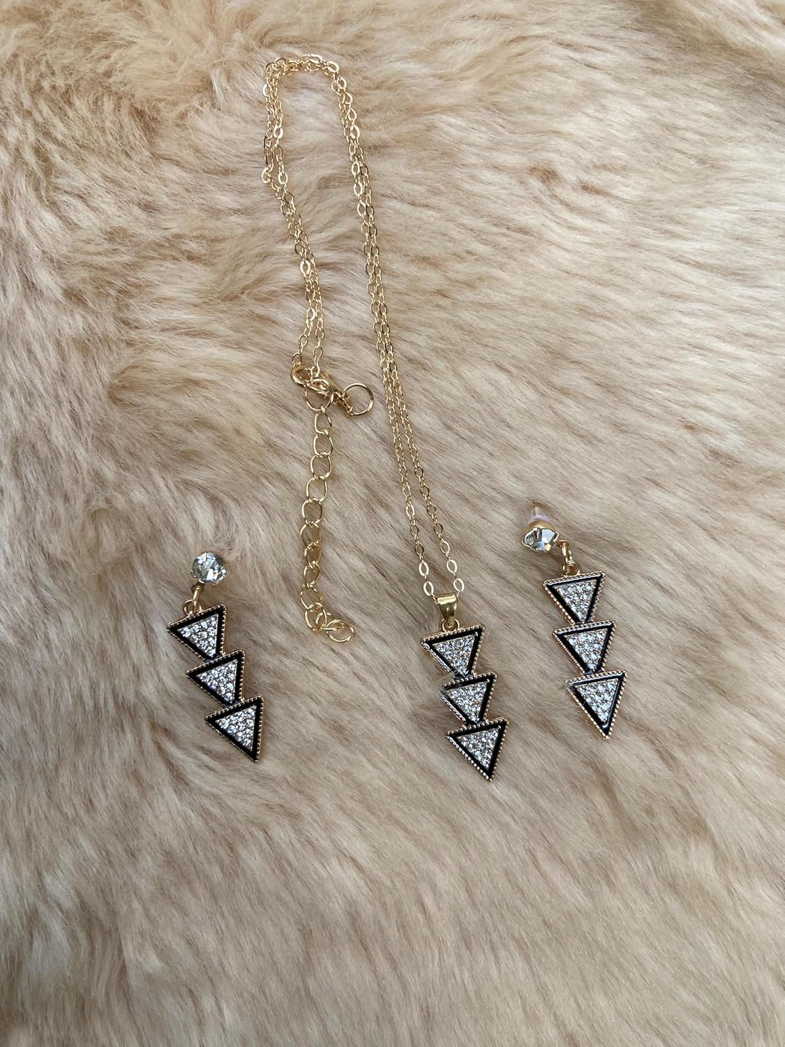 Sterling Silver Geometric Triangle Necklace and Earring Set, Black Crystal Cubic Zirconia Stud Earrings, Dainty Women's Jewelry - Image 4