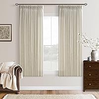 Vista 79 de Cortinas de lino plegadas de 108 pulgadas, juego de 2 paneles para sala de estar, dormitorio, estilo granja rústica, con pestaña trasera, plegadas