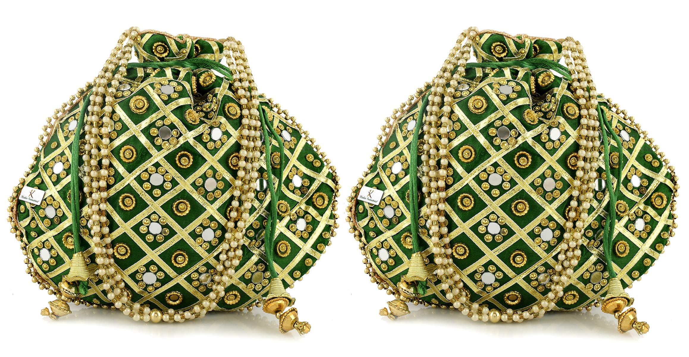 Kuber Industries 2 Pieces 3-Layer Silk Traditional Mirror Work Clutch Potli Batwa Pouch Hand Bag for Women/Girls (Green)-KUBMART11521 (B08Q8XV76F) Amazon Price History, Amazon Price Tracker