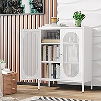 Vista 22 de Armario de almacenamiento de metal, gabinete de acento de 2 puertas, soporte de TV con puertas y estante ajustable, armario de metal para bufé