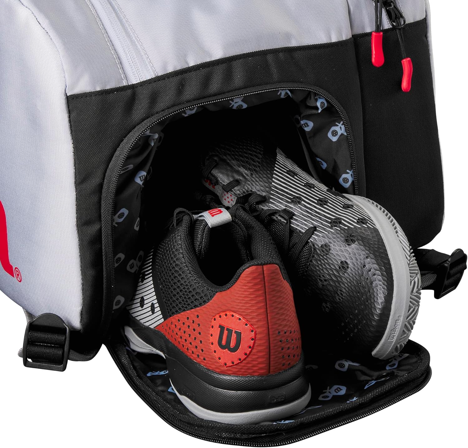 WILSON Super Tour Pickleball Bag - Holds up to 3 Paddles, Grey/Red/Black