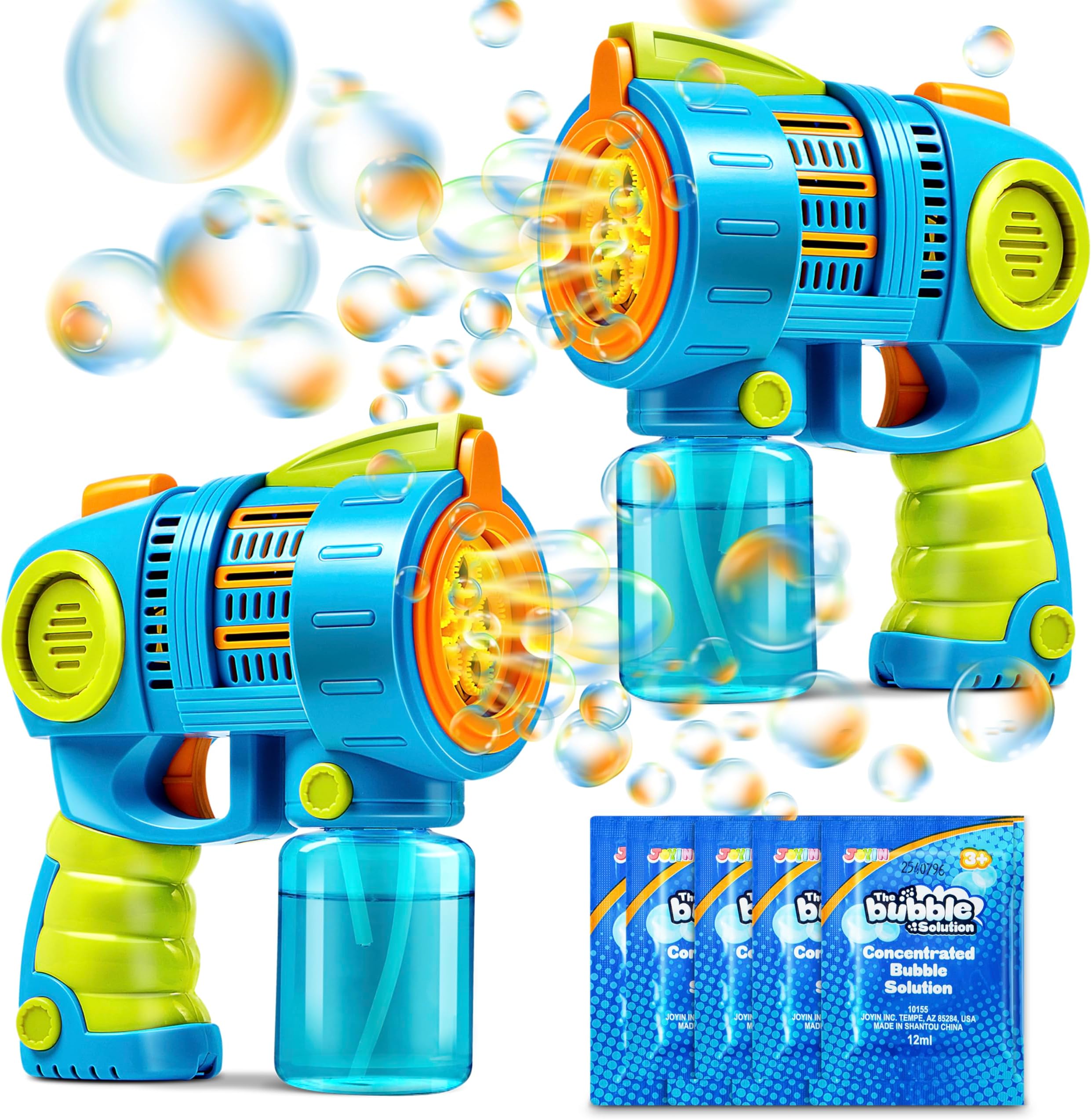 Sloosh 2 Packs Bubble Gun Machine with Refill Solution, Automatic Bubble Maker Blower for Kids, Outdoors, Party, Easter, Summer, Easter Basket Stuffers, Birthday Gift