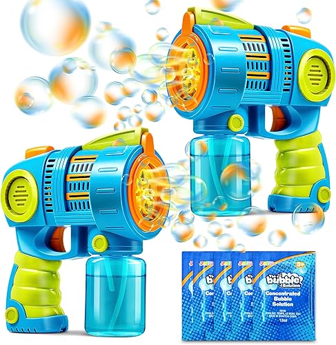 Sloosh - Paquete de 2 pistolas de burbujas con solución de recarga, soplador automático de burbujas para niños, exteriores, fiestas, Pascua, verano,