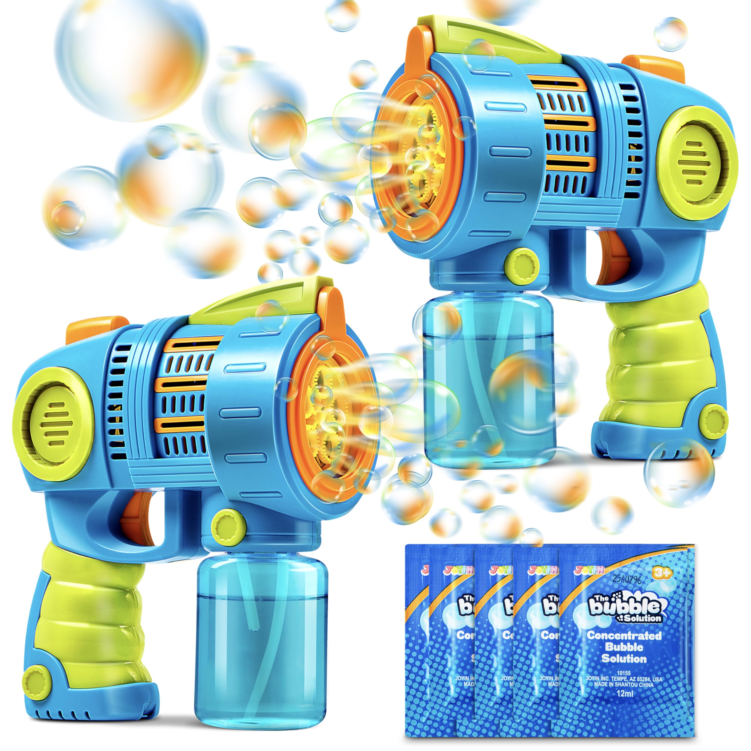 Sloosh 2 Packs Bubble Gun Machine with Refill Solution, Automatic Bubble Maker Blower for Kids, Outdoors, Party, Easter, Summer, Easter Basket Stuffers, Birthday Gift