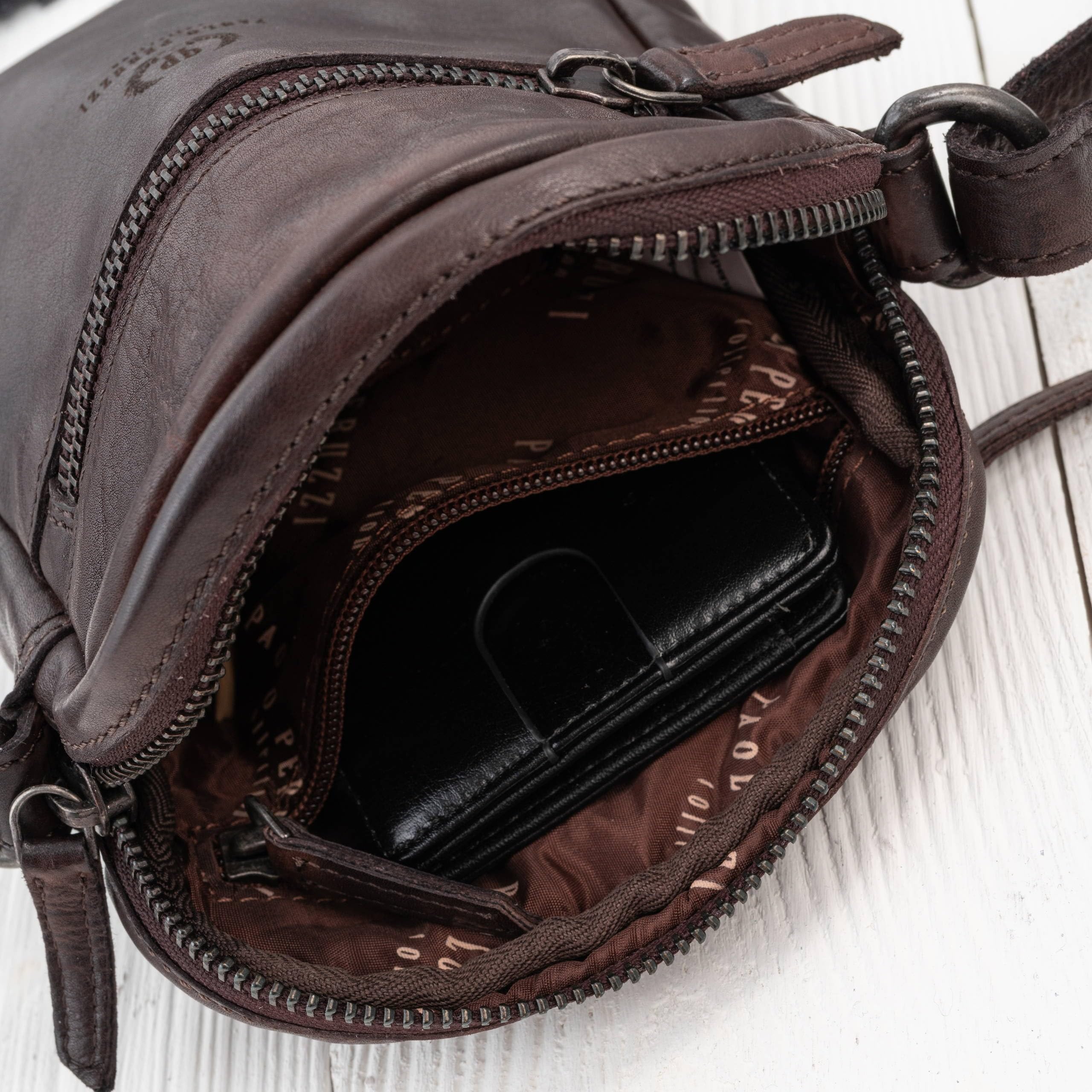 Saszetka męska skórzana brązowa na ramię washed leather SL-03-CSBR