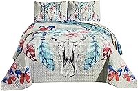 Vista 6 de Western Peak Bull Skull Native Tribal Feather Artesanal Southwestern Boho Design Juego de ropa de cama con almohadas (juego de 5 piezas, King)