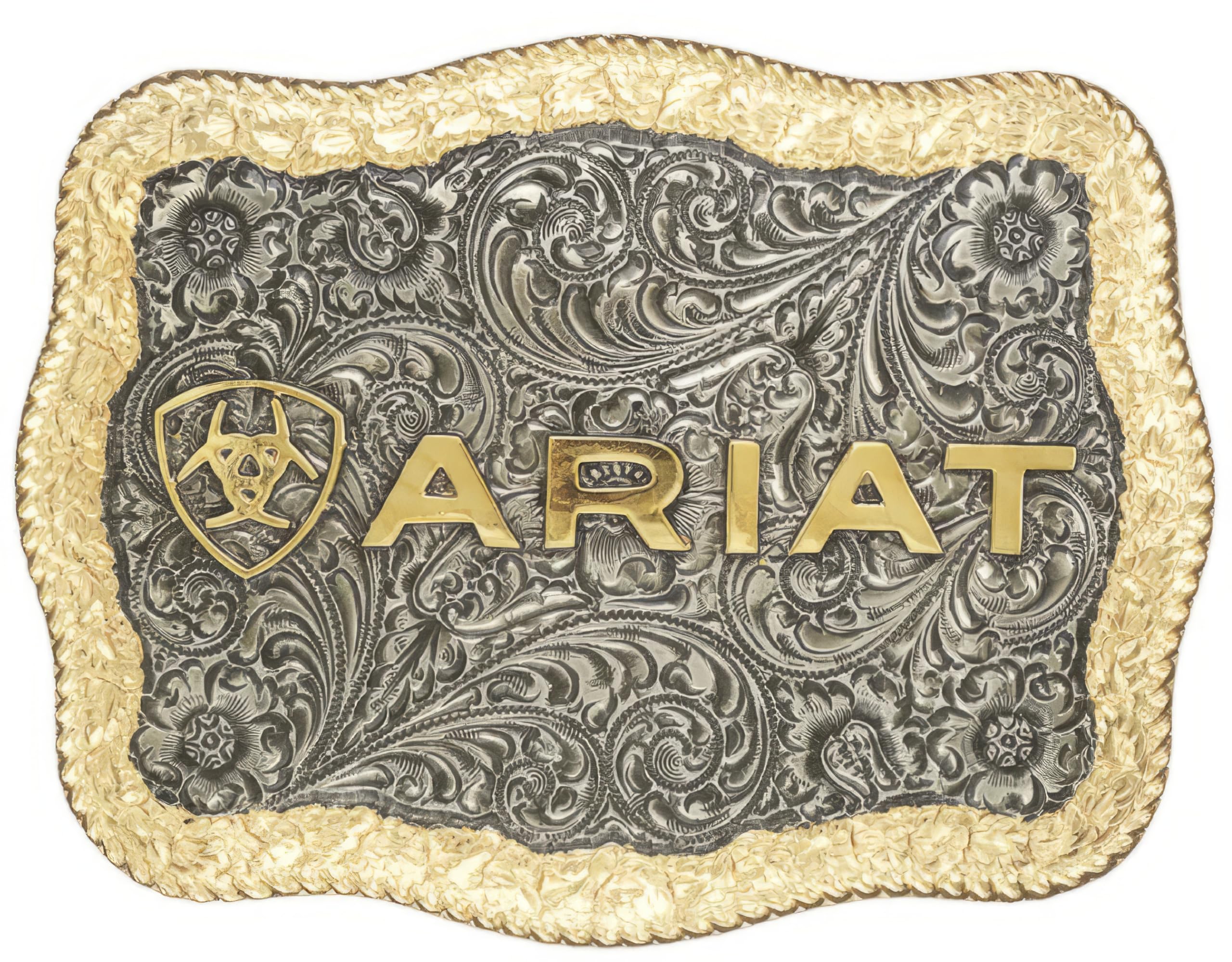 Ariat Rectangle Rope Edge Buckle Black and Gold