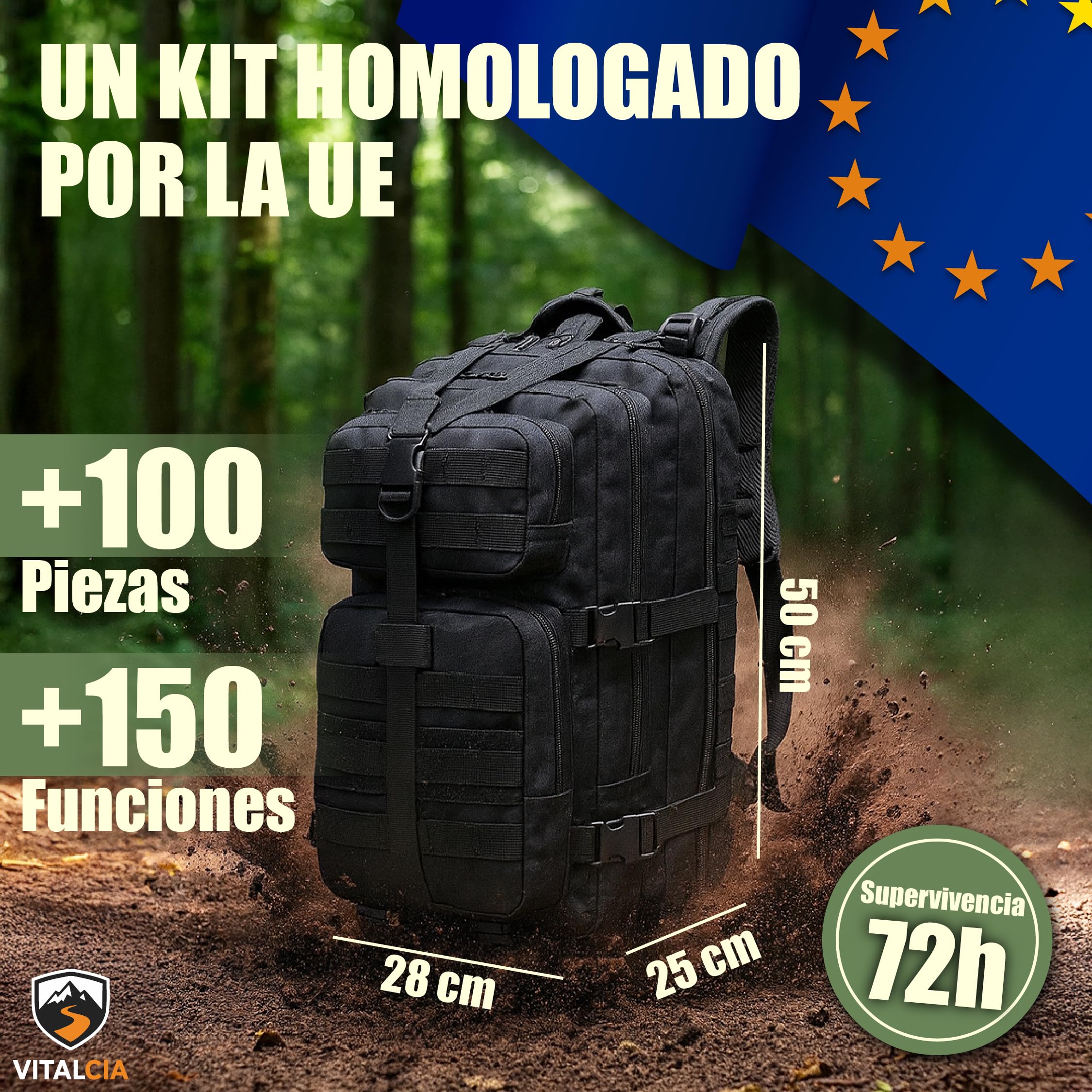 Kit Supervivencia, Mochila Supervivencia 72 Horas con Hacha Supervivencia, Kit de Primeros Auxilios, botiquín de Primeros Auxilios, Radio Solar de Emergencia con manivela.