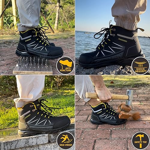 Miniatura 4 de Blapek Botas de trabajo con punta de acero para mujer, botas de trabajo aisladas, zapatos de punta de acero, botas de construcción cómodas, botas de