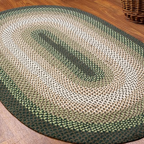 Super Area Rugs Alfombra trenzada ovalada grande de 7 x 9 pulgadas, color verde y marfil, para dormitorios y salas de estar estilo rústico