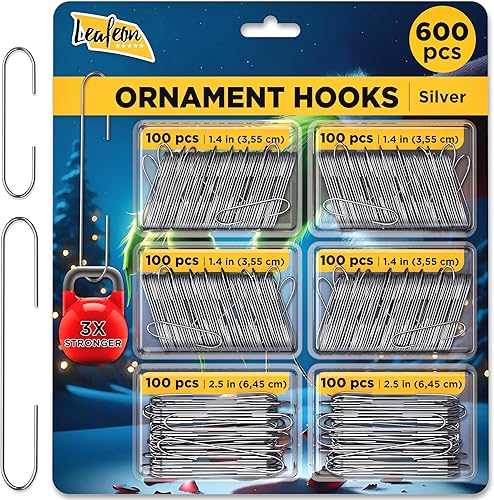 Leafeon Paquete de 600 ganchos para adornos de Navidad, ganchos plateados para adornos de Navidad, adecuados como decoración del árbol de Navidad