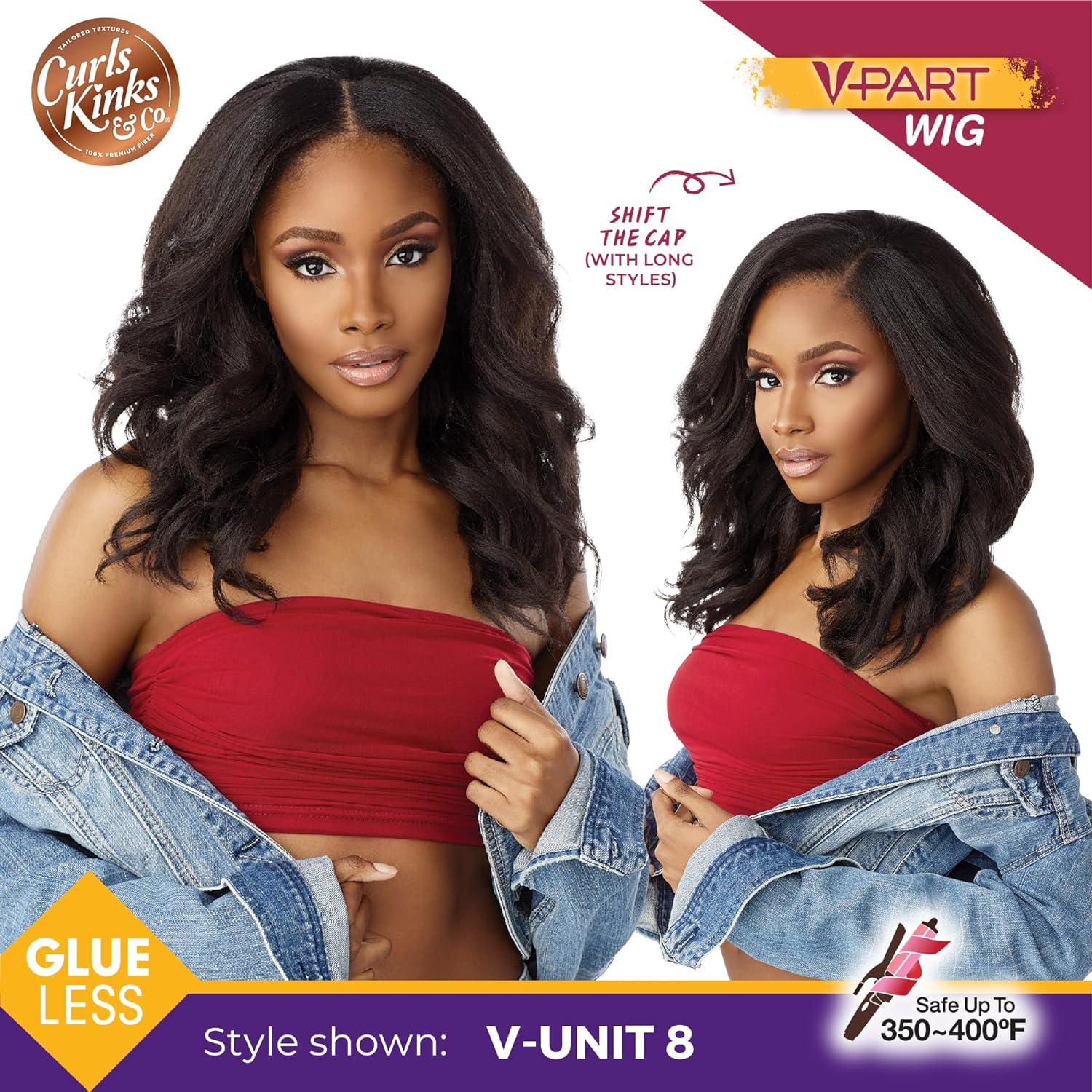 Sensationnel Curls Kinksandco Vpart Wig - Unit 8 Narrow Part Glueless Natural Kinkytexture Edged Hairline for Natural 3C to 4C Hair Textures (TH1B/COPPER)