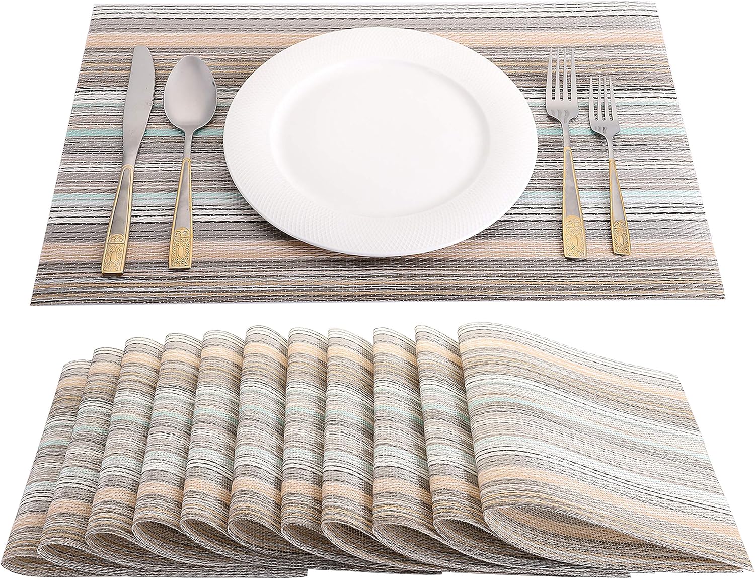 Cedilis 12 Pack Place Mats HeatResistant Woven Vinyl Placemat for