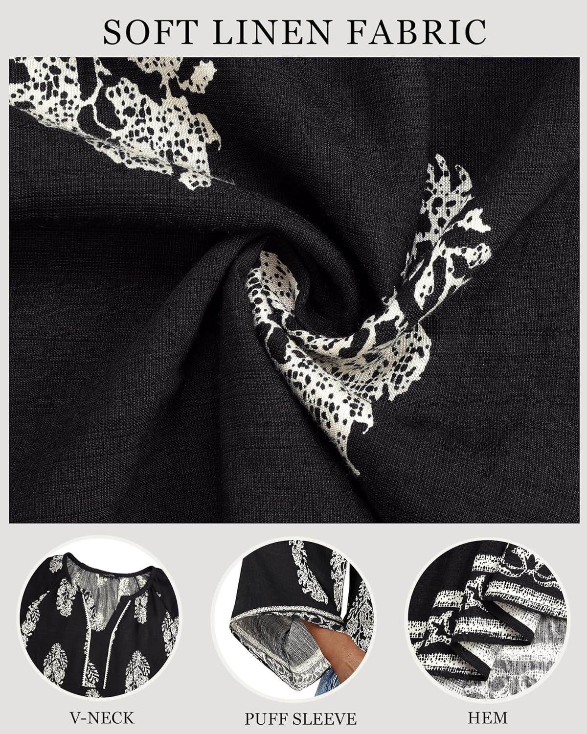 VALOLIA Womens Boho Tops 3/4 Sleeve V Neck Casual Loose Fit Blouses Shirt Bohemian Vacation Clothes - Image 6