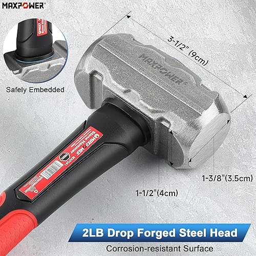 Miniatura 47 de MAXPOWER Martillo de club de 4 libras, mini martillo de trineo con mango de fibra de vidrio de 9 pulgadas, cabeza de acero forjada