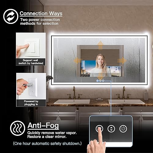 Vista 121 de 88x38 Large Light Bathroom Mirror - Backlit and Front Lighted LED Wall-Mounted Vanity Mirror Modern Rectangle Black Mirror, Dimmable, Anti-Fog