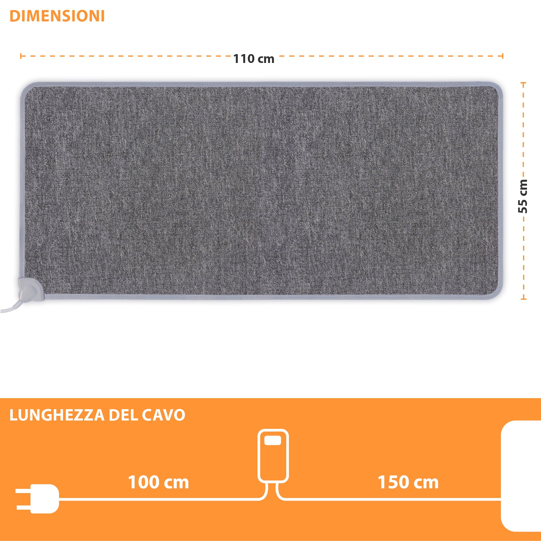 Mi-Heat Warm-Feet Tappeto Riscaldante per Piedi (55x110cm) – Tappetino Scaldapiedi Infrarossi con Timer e Dimmer, ca. 40°C – Base Antiscivolo Ufficio, Grigio