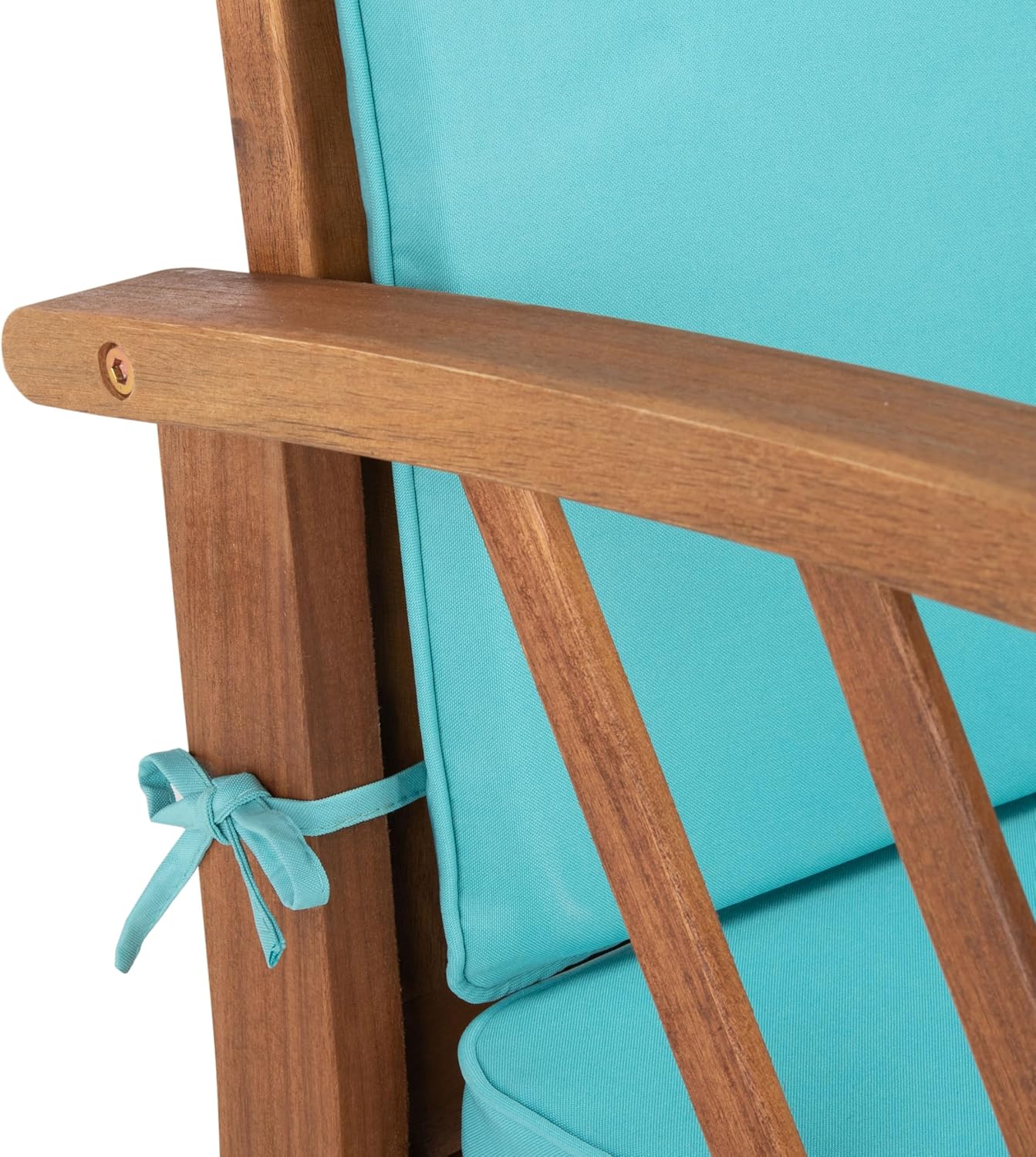 SAFAVIEH Outdoor - Fontana 4-Piece Conversation Set - Brown & Aqua - Solid Wood - Double-X Motif with Cushions - Ideal for Patio, Deck, Porch, Backyard (PAT7008Q)