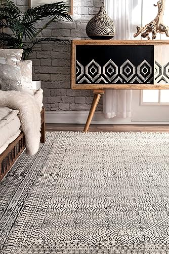 Miniatura 3 de nuLOOM Niaran - Alfombra tribal de tejido plano, 6 x 9 pies, color marfil