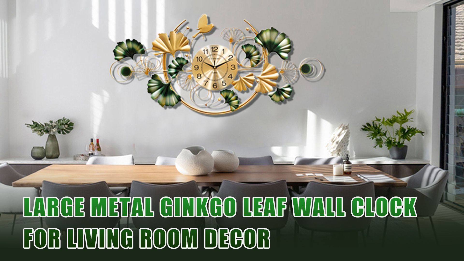 Lafocuse 33x19 Inch Silent Etal Odern Ginkgo Leaf Wall Clock For - View #10