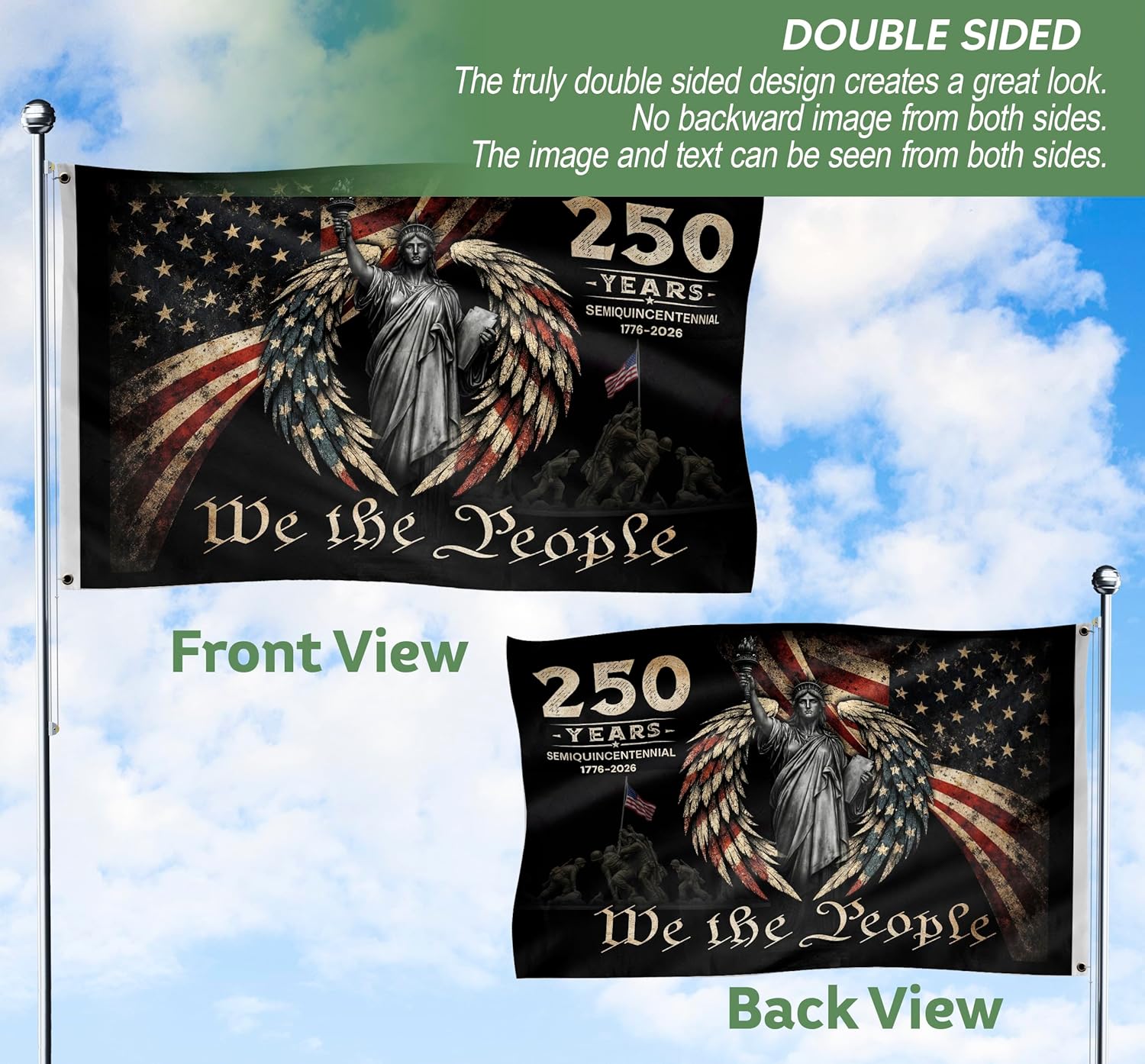 250th Anniversary Banner, 250 Anniversary Usa Flag 3x5 Ft, Patriotic House Flags, Double-Sided Printing, American 250th Anniversary Patriotic Design 3 (3x5 ft)