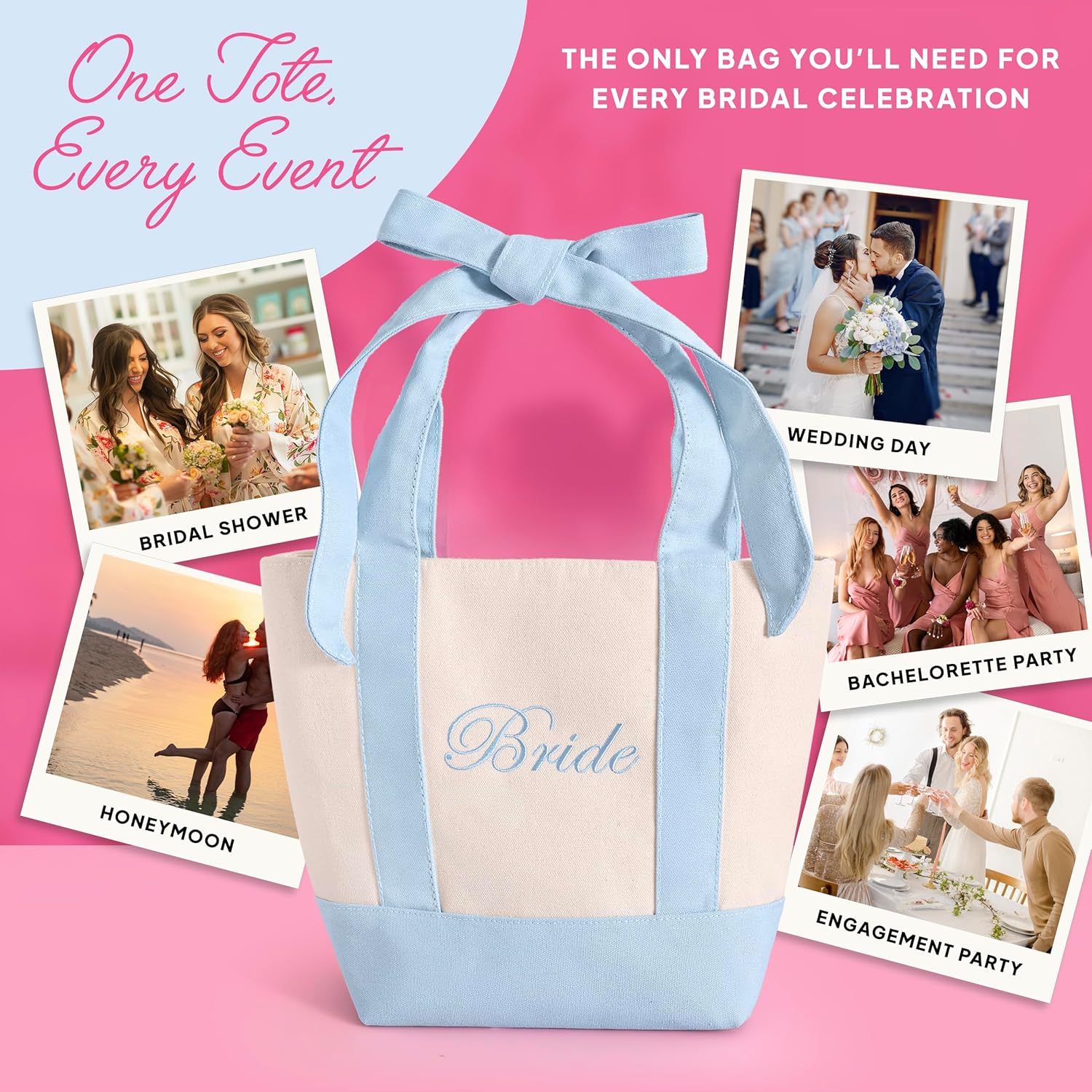 Bride Tote Bag | Canvas Mini Tote Bag w/Bow | Bachelorette Gifts for Bride, Bride to Be Gifts for Bachelorette Party, Bridal Shower, Engagement Party Favor, Wedding Accessory - Image 5