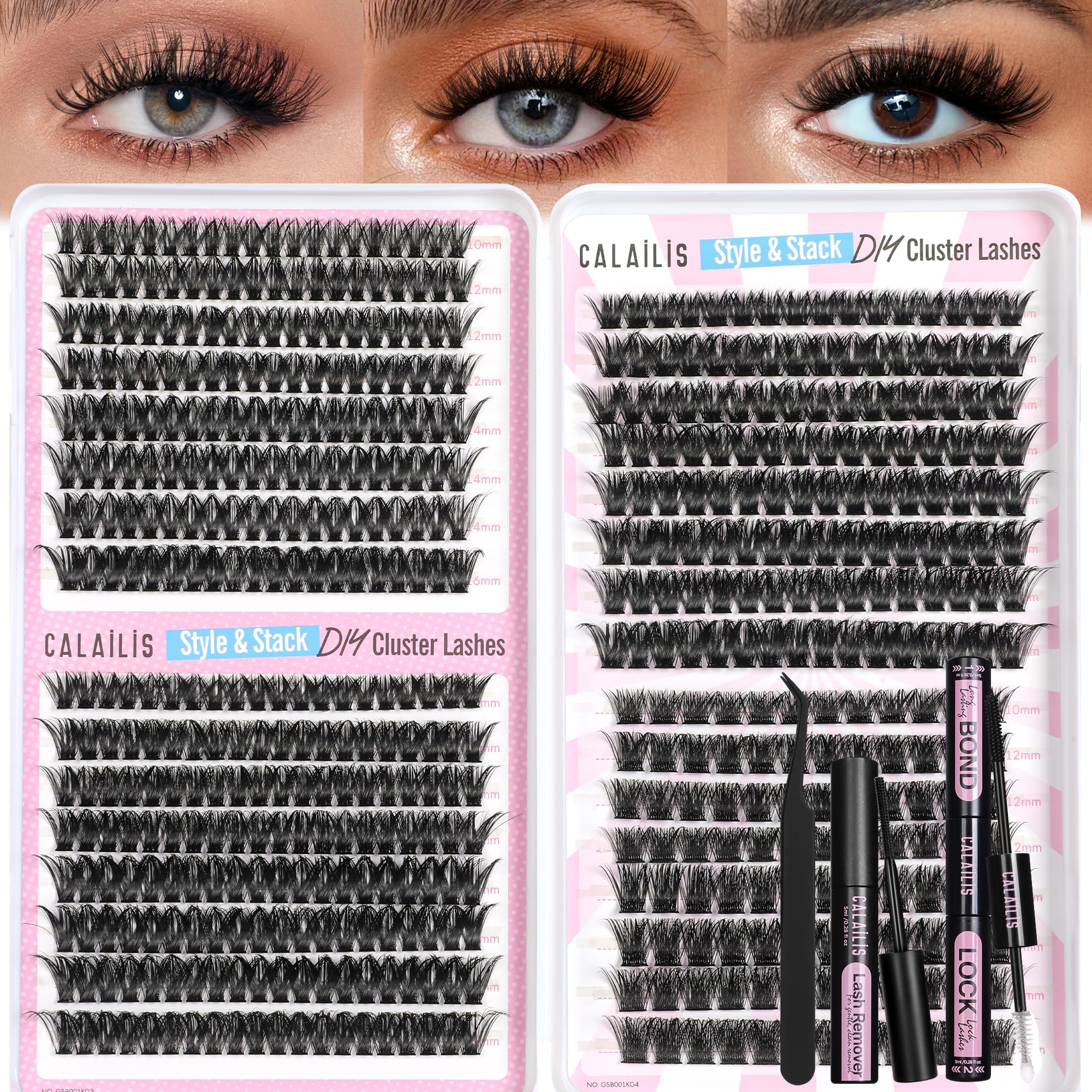 CALAILIS Wimpern Extensions Set, 4 Stile 544 Stück Wimpern Cluster Lashes
