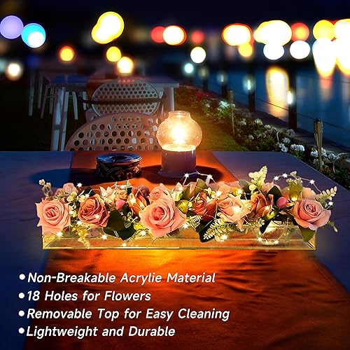 Miniatura 3 de Centro de mesa rectangular floral para mesa de comedor, florero de acrílico transparente, mesa de comedor moderna, arreglos florales, jarrón