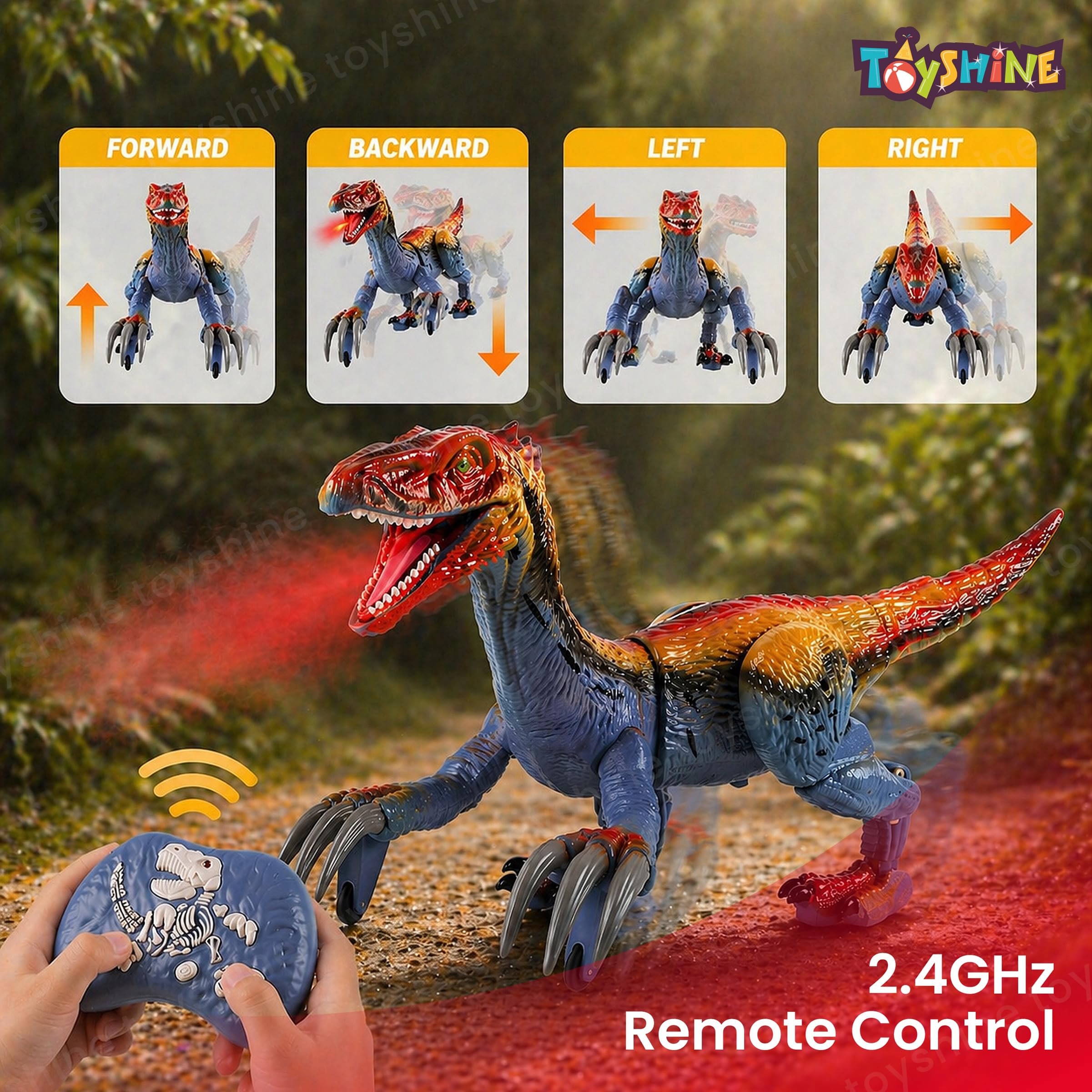 Toyshine Remote Control Rechargeable 2.4ghz Therizinosaurus Walking Dinosaur Toy with Mist Spray, Roaring Sound & Light Electric Dino Toy for Kids 3-12 Years 1