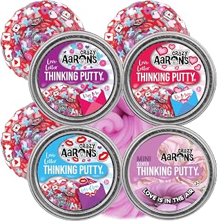 Crazy Aaron's Putty Mini Tins Love Letter Lots of Love (Kisses), Be Mine (Hearts), Hug Me (XOX) and Love is in The Air (Scented) Gift Set Bundle - 4 Pack (13.3g Each)