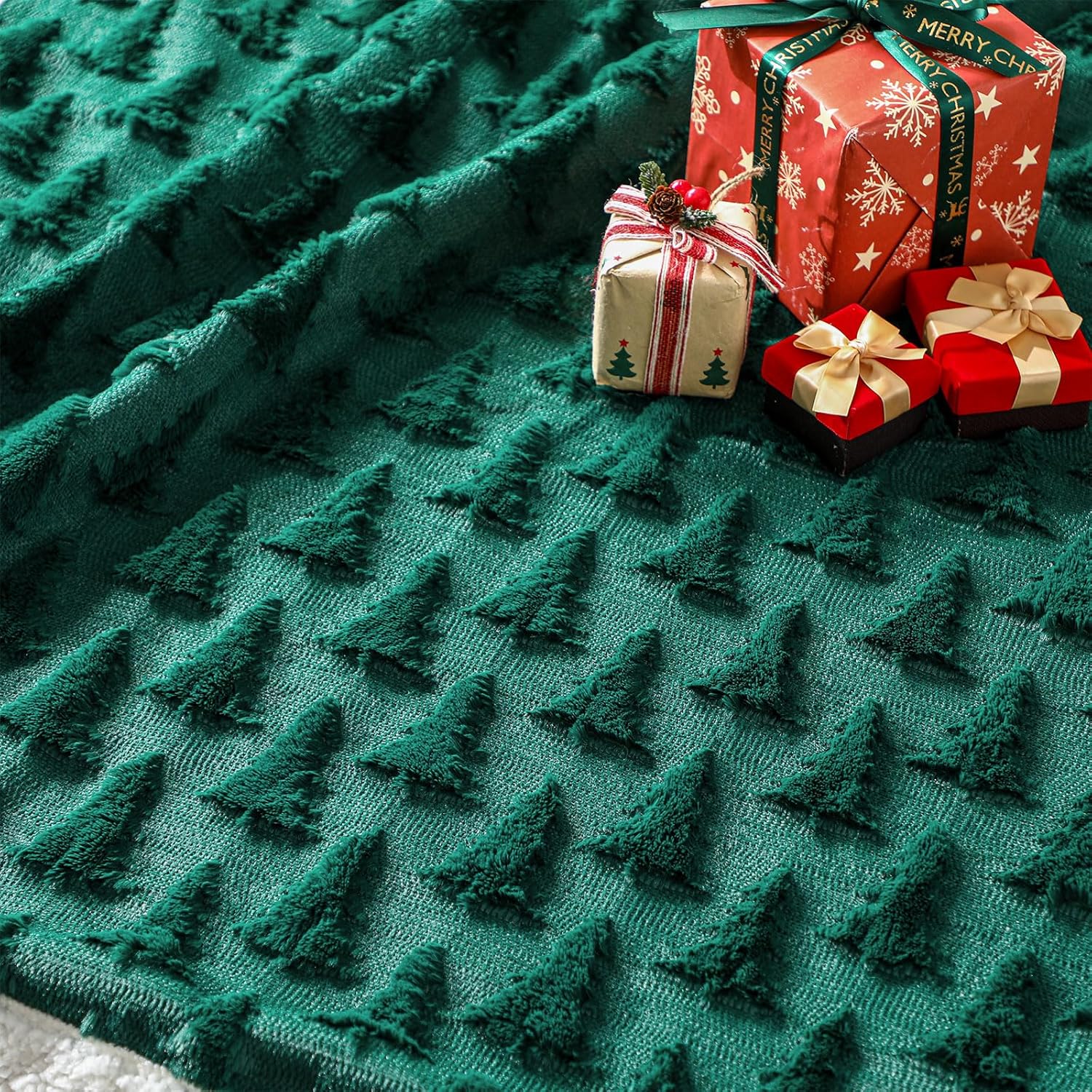 Green Christmas Sherpa Throw Blanket 3D Christmas Tree Snowflake Reindeer Double-Sided Thick Soft Plush Fluffy Decoration for Couch, Bed, Sofa Holiday Party Gifts, 50" x 60"(Xmas Tree) - Image 3