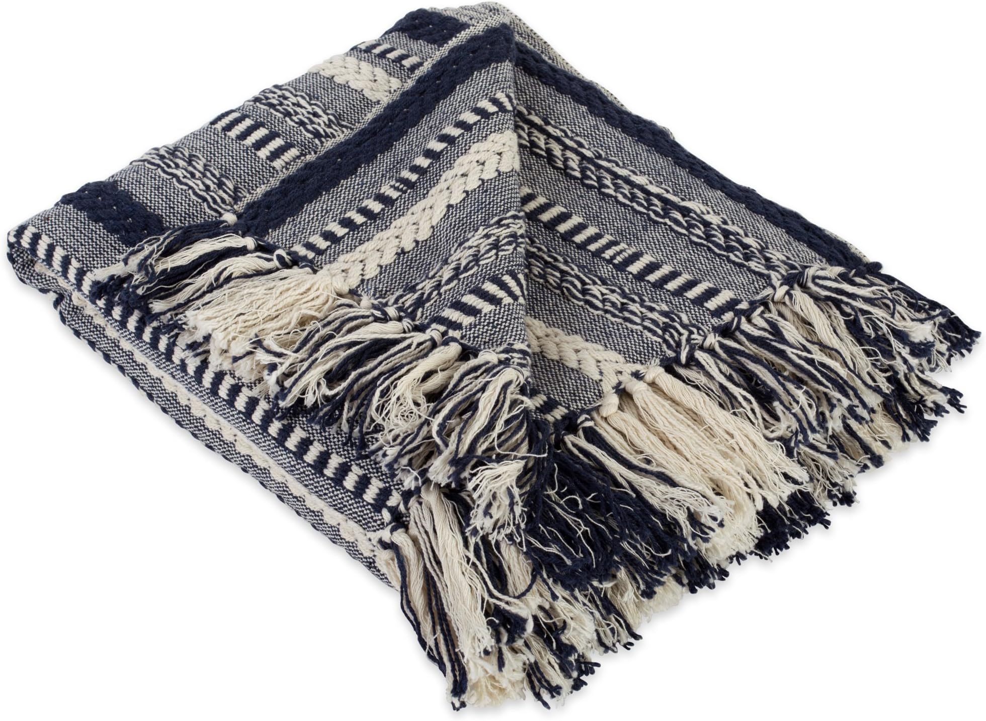 Braided Striped Decorative Throw Blanket, 50x60, Navy