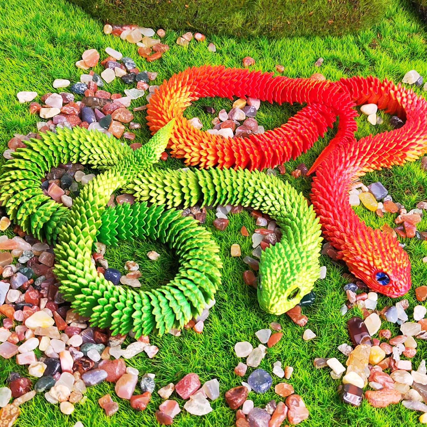 3D Printed Animals Snake, 30 Inch Surprise Mystery Fidget Anaconda Toy, Fake Python Statue with Realistic Eyes，3-D Print Articulated Viper Collectible for Home Office Executive Desk Decoration