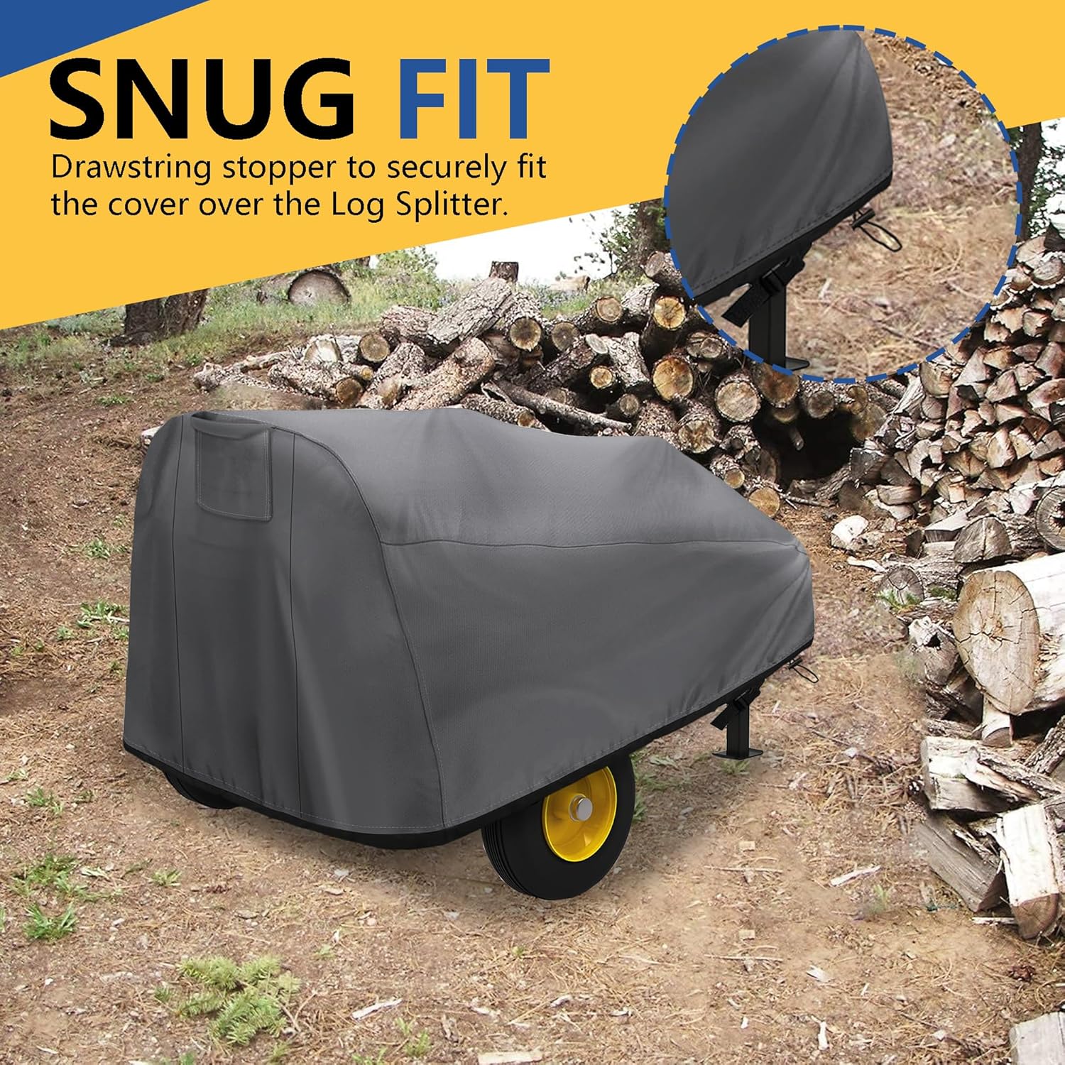Log Splitter Cover, Heavy Duty Waterproof Tear-Resistant Oxford Cloth Wood Splitter Cover for 15-45tons with Log Splitter Wheel Covers (83"L X 45"W X 39"H)