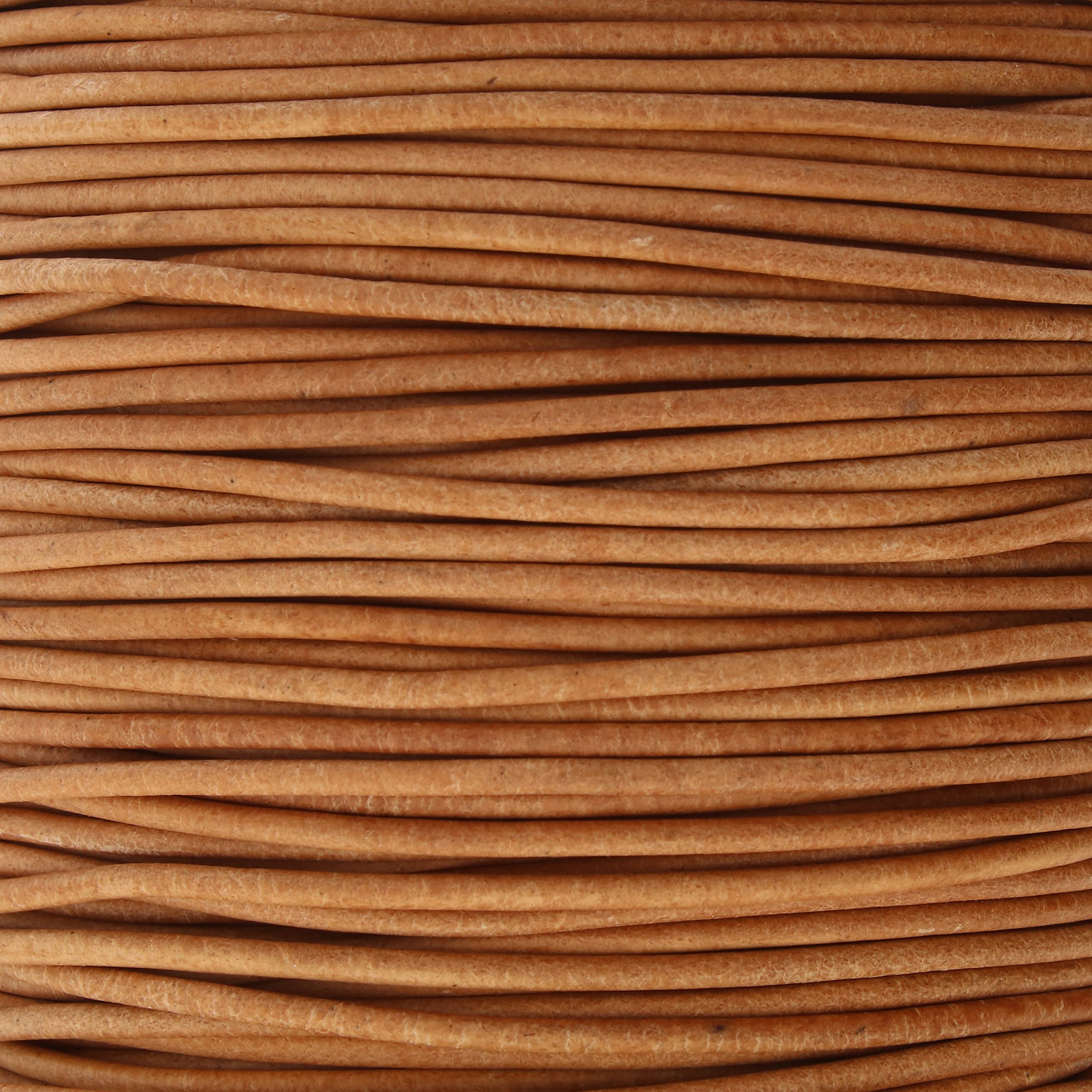 Cordon rond en cuir indien de 2 mm pour bijoux et loisirs créatifs - 91,4 m - Naturel - 2 mm d'épaisseur