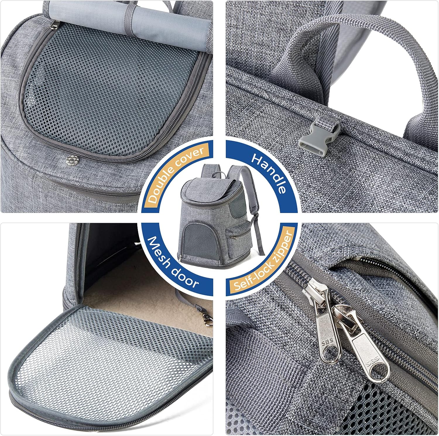 IDEE Dog Backpack Carrier for Small Dog, Cat Backpack Carrier, Pet Carrier Backpack for Small Dogs, Cat,Rabbit for Hiking Biking Camping Travel Outdoor Use,Up to 10lbs (Grey)