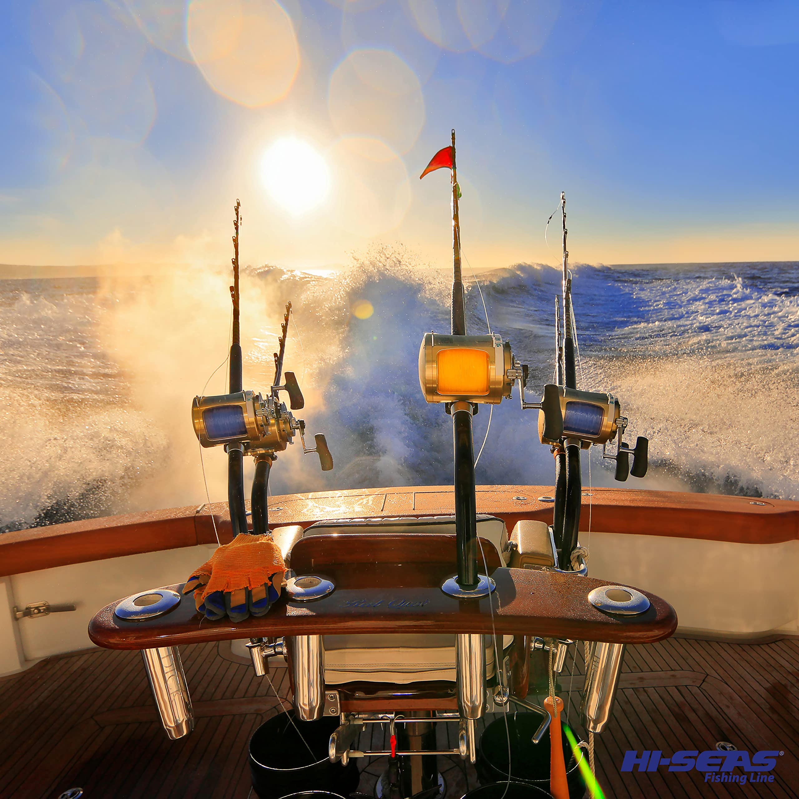 HI-SEAS Bluewater - Línea de pesca monofilamento – hasta un 200% más fuerte, grado de torneo de alta resistencia para pesca en agua salada en color azul océano, amarillo fluorescente, llama naranja