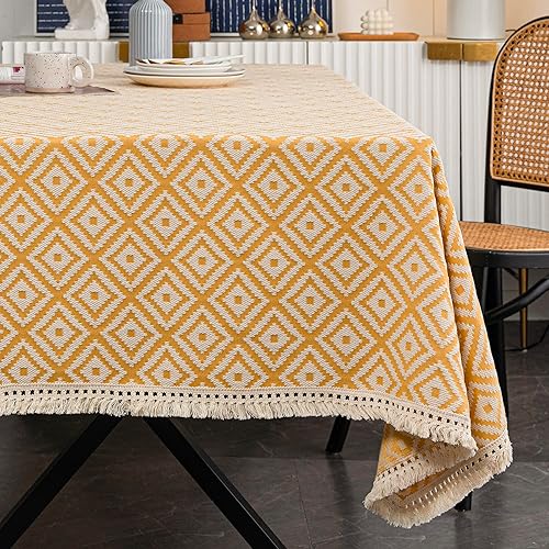 Neelvin Manteles rectangulares de punto grueso con borlas texturizadas de algodón y lino, sin arrugas, decorativos, para cocina, comedor, 55 x 71