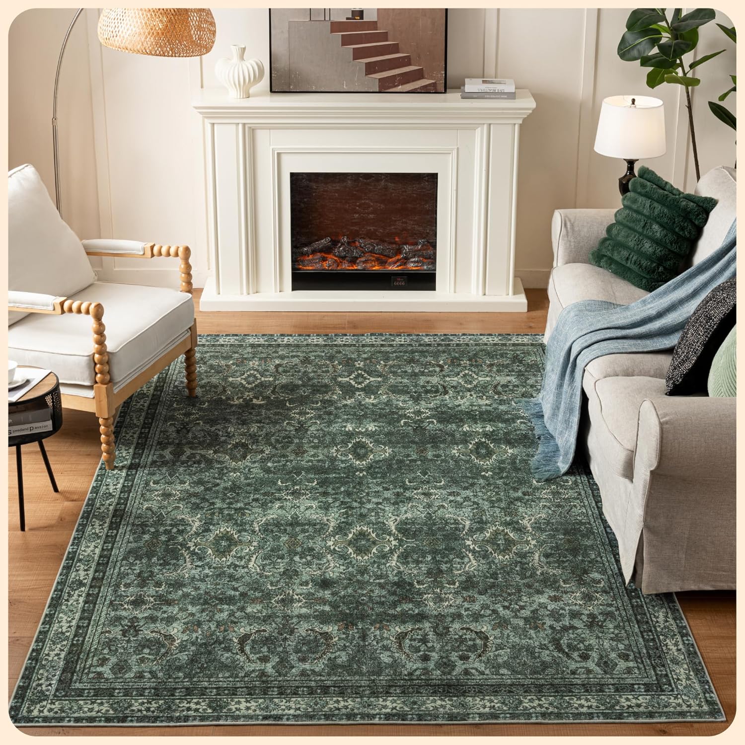 Istana 6x9 Area Rug Dark Green Rugs for Living Room 6x9