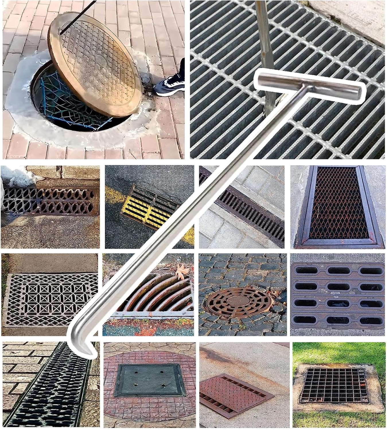 頑丈な金属製ミートフックマンホールプーラー - 30cmの鋭いリフターツールでマンホールカバーを簡単に取り外し - レストランやショ