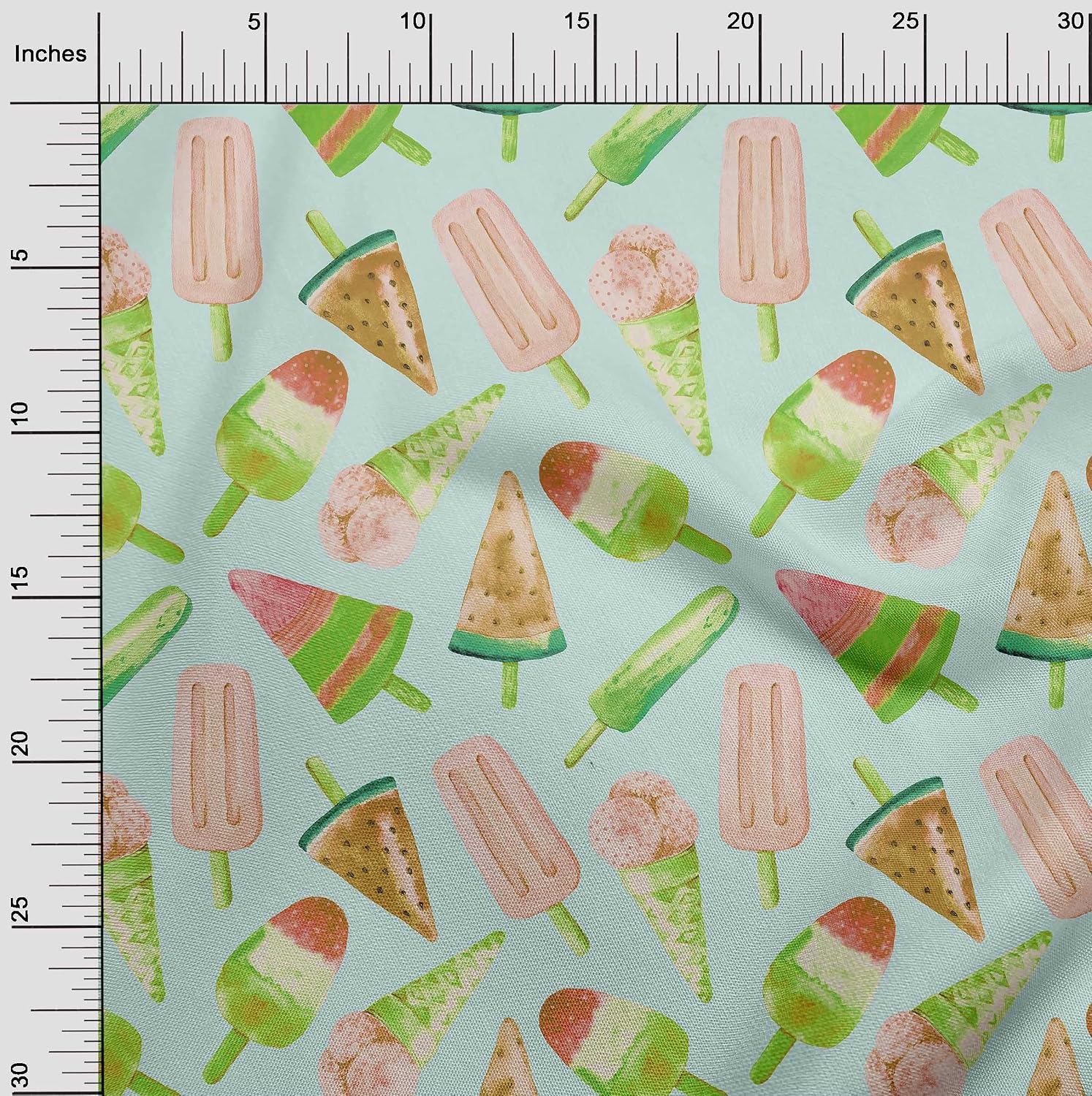 oneOone Silk Tabby Sky Blue Fabric Ice Cream Cone Fabric for Sewing Printed Craft Fabric By The Yard 42 Inch Wide