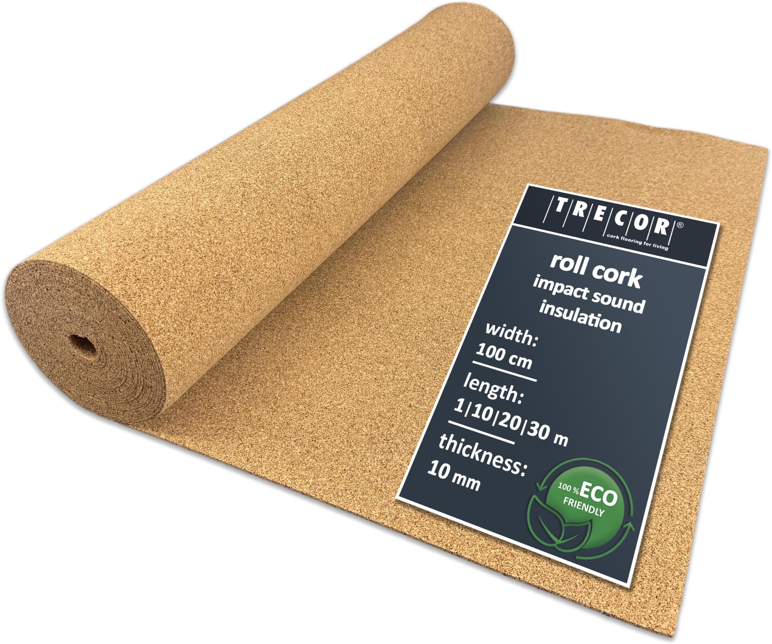 TRECOR Cork Impact Sound Insulation Rolls - Thickness 10 mm - Natural and Ecological Acoustic Impact and Walking Sound Insulation for Laminate and Parquet Floors - You Buy (5 m²)