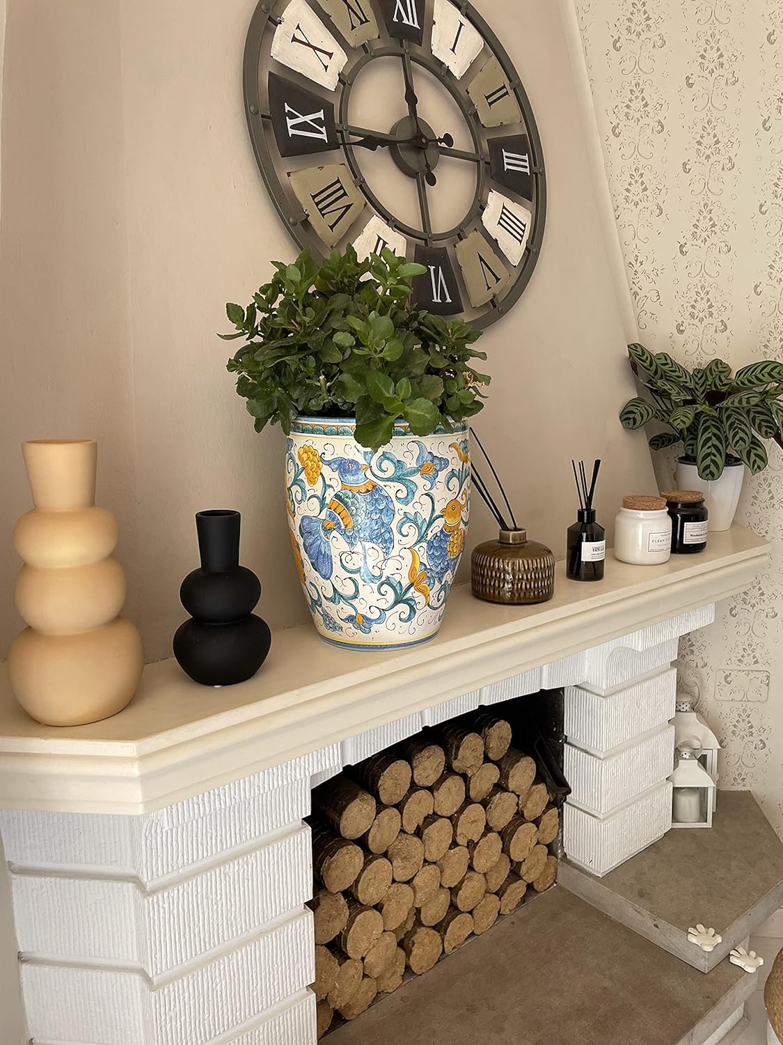 CERAMICHE D'ARTE PARRINI -Italian Ceramic Cachepot Vase Flowerpot Planter Art Pottery Indoor/Outdoor Hand Painted Pattern Birds Made in Italy Tuscan