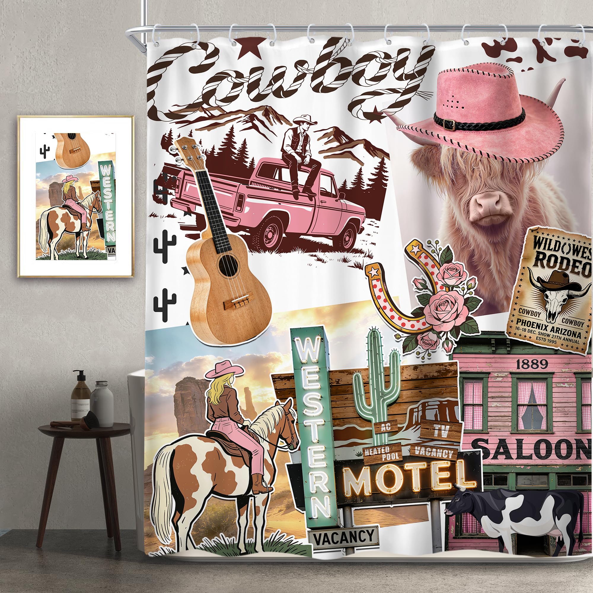 Farmhouse Pink Floral Shower Curtain - Cute Pig Design -12 Farmhouse Pink Floral Shower Curtain - Cute Pig Design -12