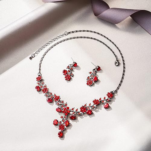 Miniatura 4 de EVER FAITH Conjuntos de joyas nupciales para boda, diamantes de imitación de cristal, flor y hoja, collar y aretes para mujer