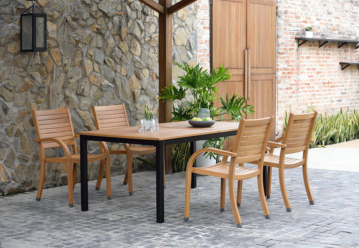 ia Arizona 9 Piece Oval Outdoor Dining Set Eucalyptus Wood | Durable and Ideal for Patio and Backyard : Patio, Lawn & Garden