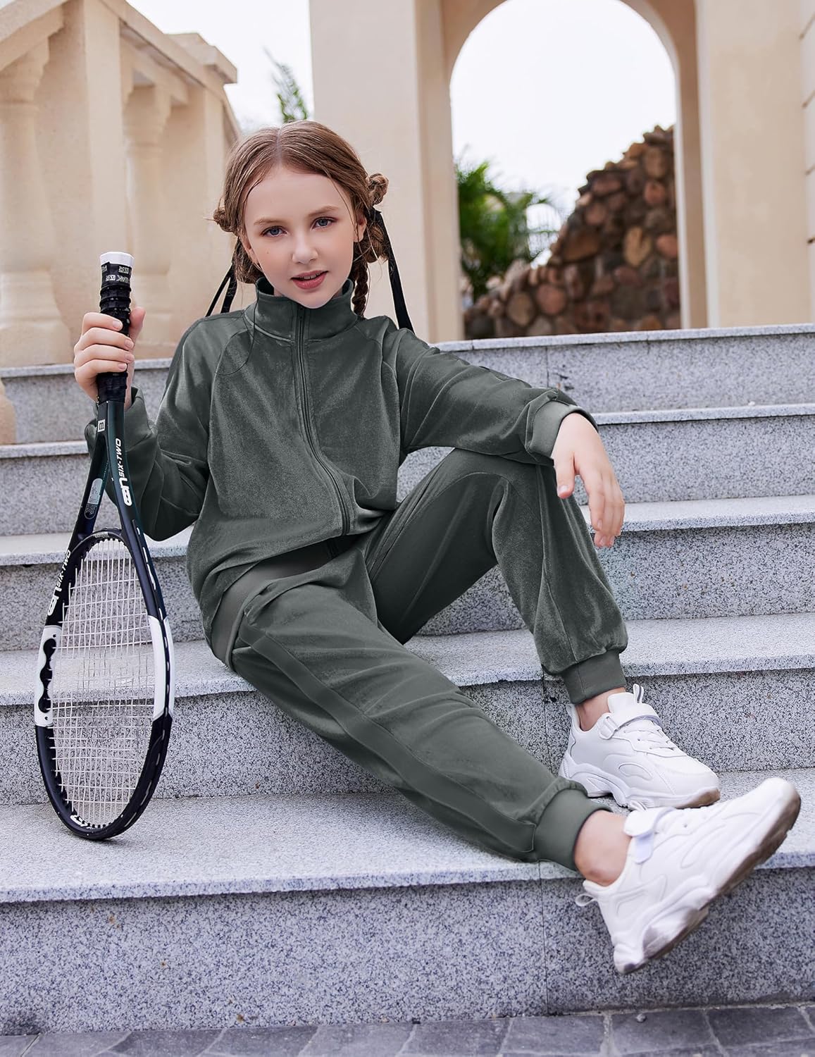Zaclotre Girls 2 Piece Outfits Velour Tracksuit Zip Up Sweatshirt and Jogger Sweatpants Fall Winter Sweatsuits Set - Image 5