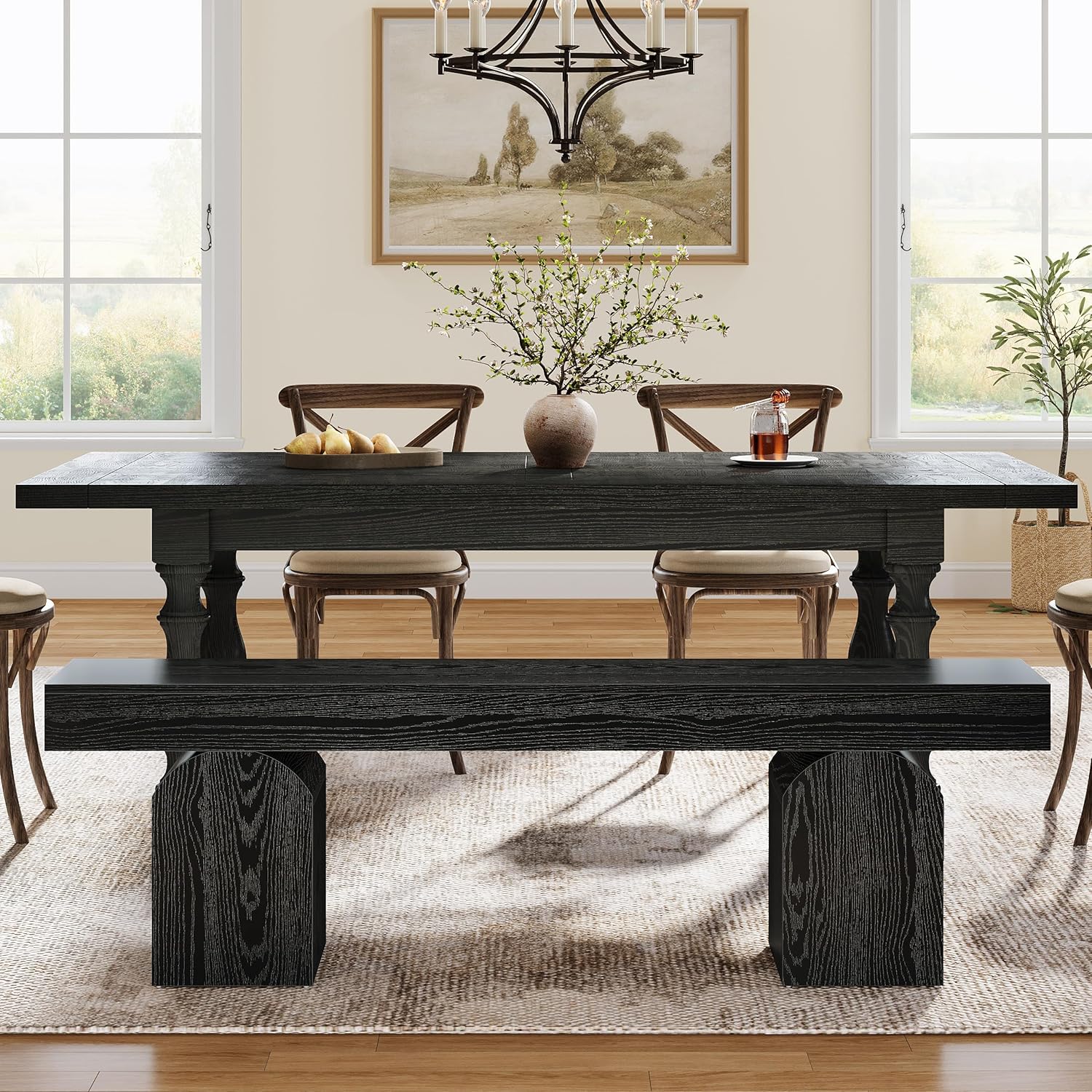 Tribesigns 59" Dining Bench for 2 to 3, Modern Black Dining Table Bench with Arched Base, Extra Long Kitchen Seating for Living Room, Entryway