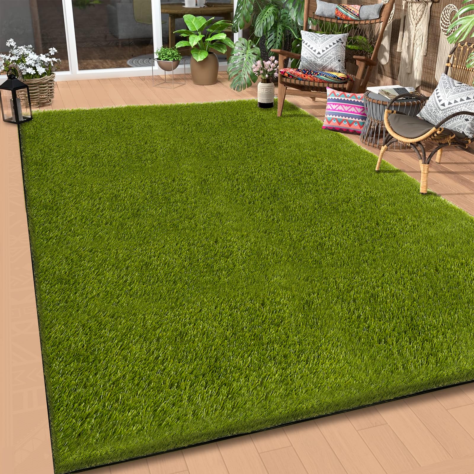 artificial grass outdoor, 5x8 ft realistic artificial turf grass rug, large fake grass for dogs indoor outdoor garden lawn landscape patios decoration